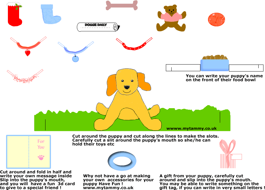 Golden Retriever Paper doll to print out and make for free with accessories